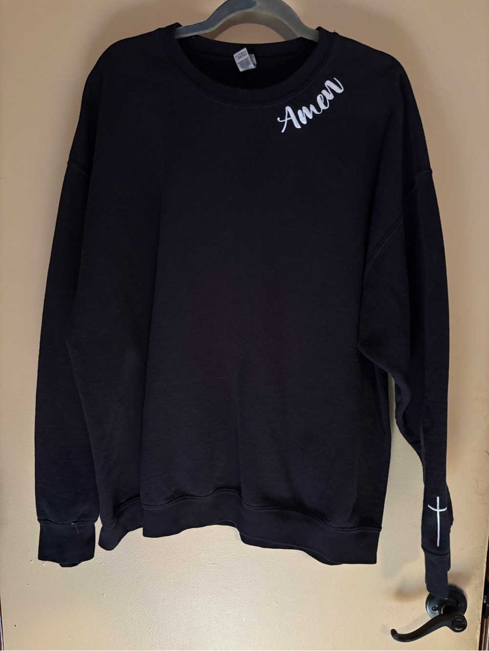 Gildan Black Crewneck Sweatshirt with White Script Accent